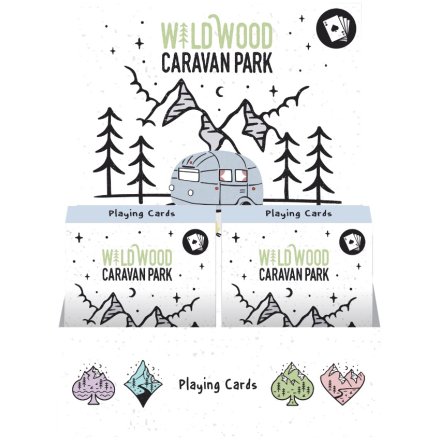 A playing card deck with camper and caravan inspired images, from the Wildwood range.