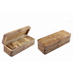 A rustic domino set complete with a storage box, made from wood