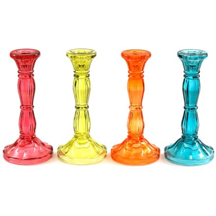 Ribbed Glass Candle Stick, 20cm