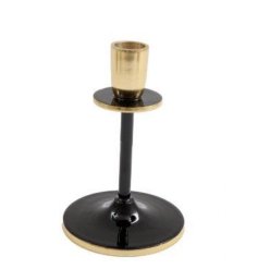 A stylish candlestick with a black base and stem. Finished at the top with a gold brushed effect holder.