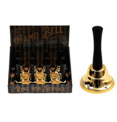 A classic gold and black hand bell, comes complete with a matching retro display box.