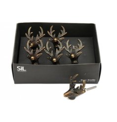 Antique effect stags head drawer knobs in a display box of 6.