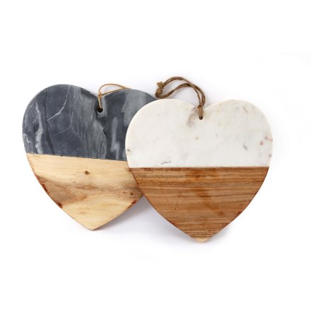 Heart Wood and Marble Chopping Board, 2a 25cm