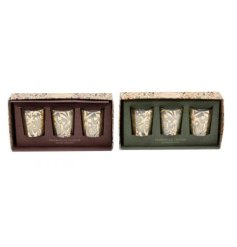 A set of 3 votive candles from the Natural Interiors range, in 2 assorted designs.