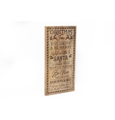 A traditional wooden plaque showcasing charming slogans laser cut onto the design