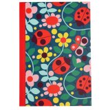 A cute notebook featuring a ladybird and flower design on the front and back cover, filled with 60 lined pages.