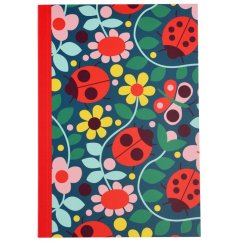 A cute notebook featuring a ladybird and flower design on the front and back cover, filled with 60 lined pages.