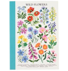 A notebook filled 60 lined pages, beautifully illustrated with wildflowers.