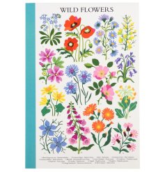 A colourful notebook with a cover filled with the best British wild flowers.