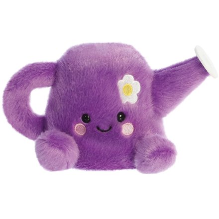 A cuddly soft toy from the Palm Pals range, featuring Flo the watering can in purple, with a daisy flower