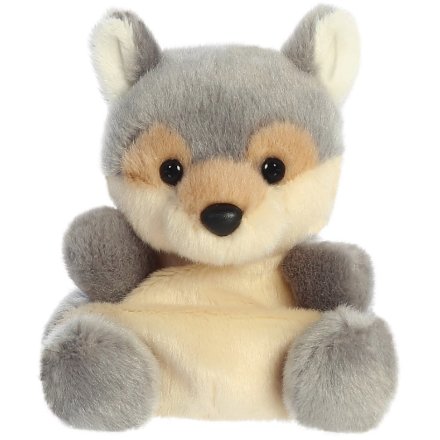 A cuddly soft toy from the Palm Pals range, this is Lucian the wolf.