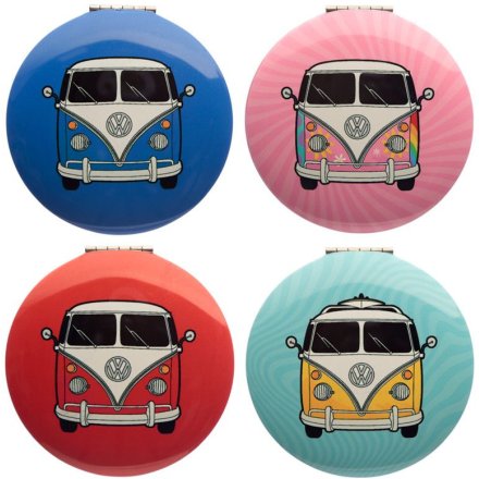 4 assorted camper van compact mirrors in bright colours.