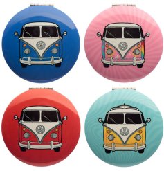 4 assorted camper van compact mirrors in bright colours.