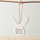 A charming and unique bunny shaped porcelain decoration with a cute stamped slogan. 