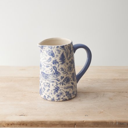 A charming country living style jug featuring an abundance of flowers, leaves and hares. 