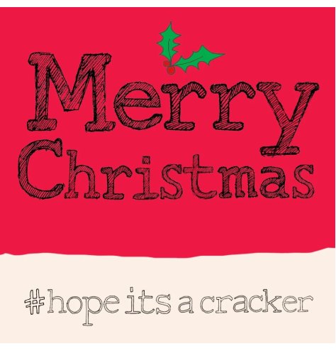 A fun Merry Christmas greeting card in red, with a witty hashtag slogan.