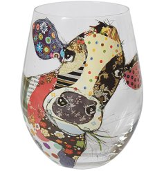 Part of the bug art range, a Connie the cow stemless glass. Featuring a quirky cow in a colourful patchwork design.