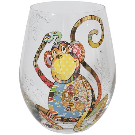 Stemless Monty Monkey Glass, 13cm
