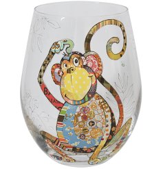 A stemless glass from the bug art range. Featuring Monty the monkey, a patchwork design chimp