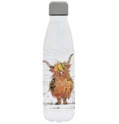 A colourful water bottle from the Bug Art range. It features a Hamish the highland cow design
