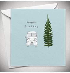 A shabby chic camper style birthday card. Any camper van lovers are bound to appreciate this card. 