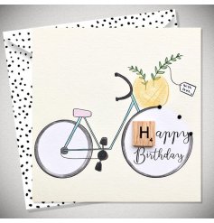 A charming birthday card with a bicycle illustration, perfect for a friend on their special day!