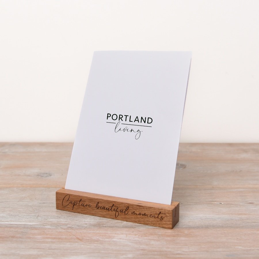 Showcase your favourite photographs with this natural wooden photo block, complete with a beautiful carved slogan