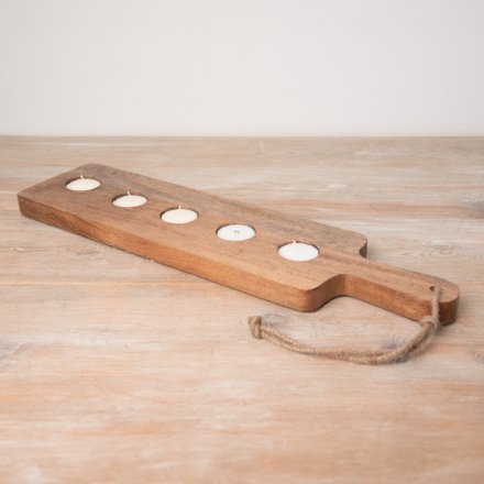 Wooden Board Tealight Holder, 48cm