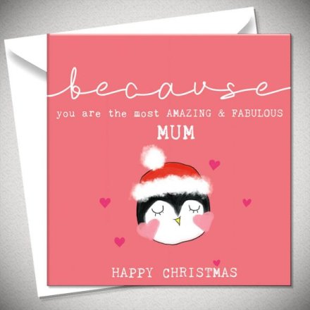 Happy Christmas Mum Penguin Greeting Card, 15cm