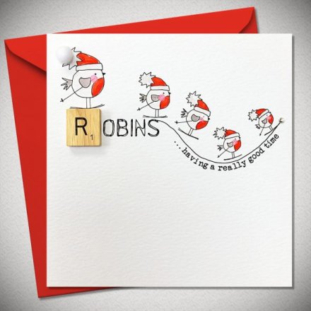 Robins Having A Really Good Time Scrabble Card, 15cm