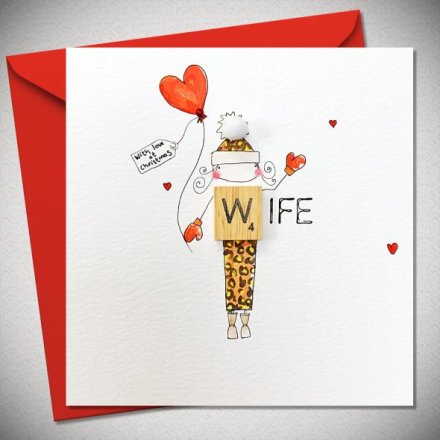 Heart Balloon Wife Christmas Card, 15cm