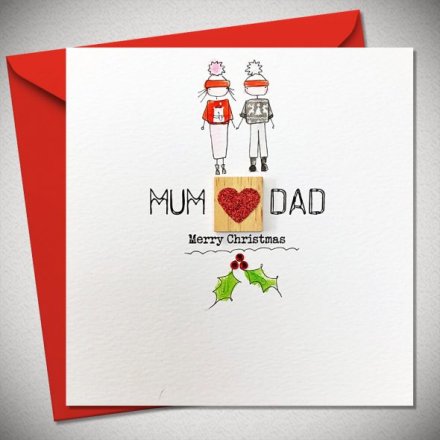 Mum & Dad Holly Greeting Card, 15cm