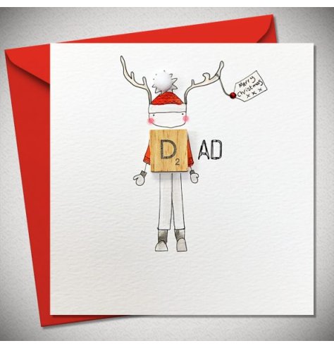 A quirky modern Christmas card for Dad ! It displays a father figure with a scrabble piece over his jumper