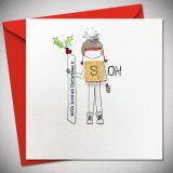 A cute greeting card for a son at Christmas time. It shows a boy illustration all dressed up for snowboarding