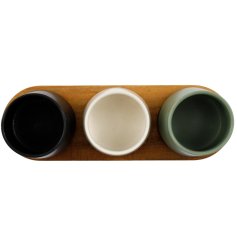 Serve up impressive tapas dishes with this set of 3  bowls and a stylish bamboo tray!