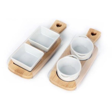 2A Bamboo Trays With Dip Dishes, 20cm
