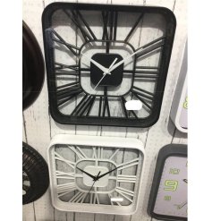 2 assorted wall clocks in black and white with a stylish transparent design.