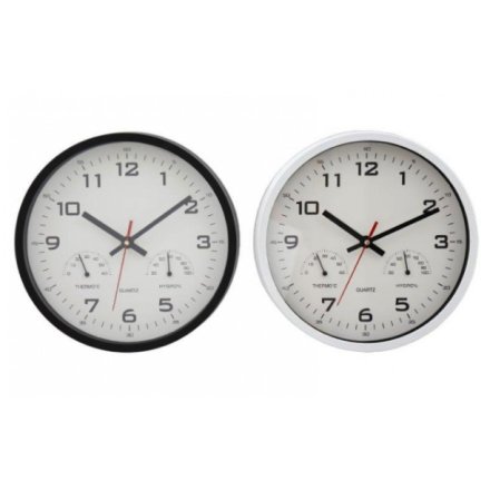 2A  Thermometer Black & White Clock, 25cm
