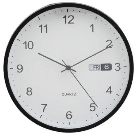 A practical wall clock in monochrome colours.