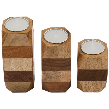 Set of 3 Multi-Toned Wooden T-Light Holders