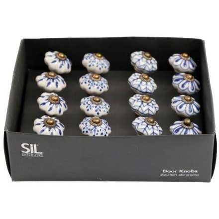 Blue and White Pattern Door Knobs, 3cm