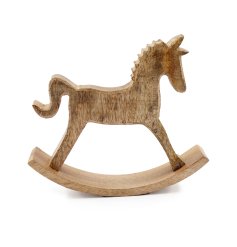This beautiful wooden rocking horse ornament is sure to add a charming and rustic touch to any space.