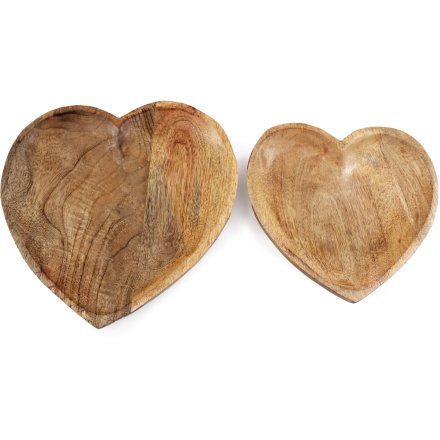 Mango Wood Heart-Shaped Wooden Trays