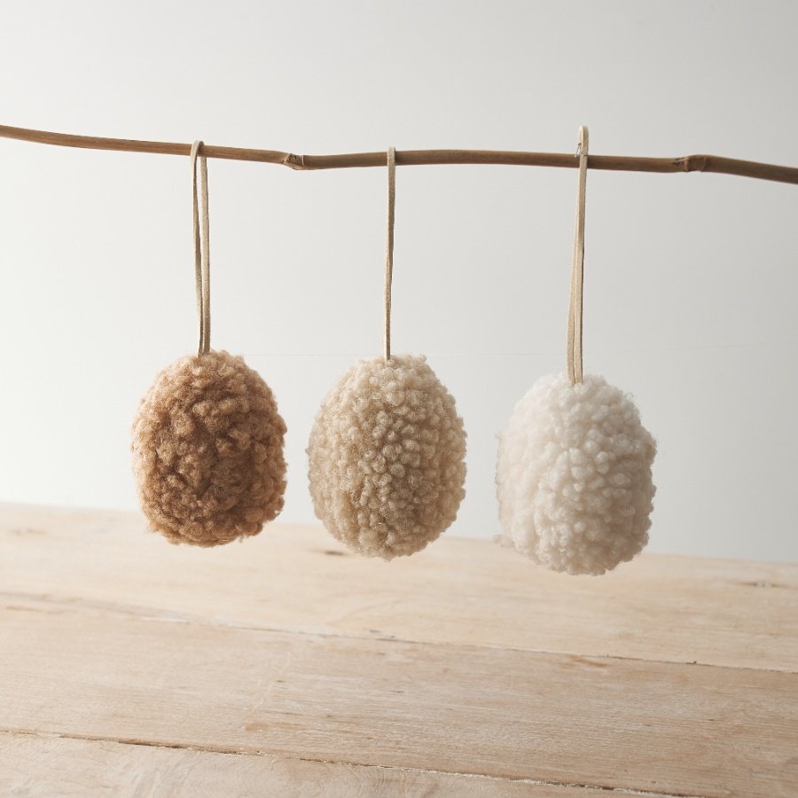 3 assorted Natural Sherpa Hanging Egg 8cm