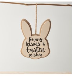 'Bunny kisses...' Wooden Bunny Hanger, 15cm