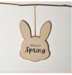 'Hello Spring' Wooden Bunny Hanger, 15cm
