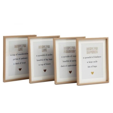 4 assorted wall arts with different loving recipes and a cute heart motif at the bottom of the wording. 