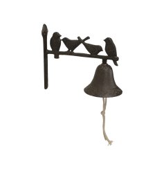 This charming cast iron wall hanging bell features four cast iron birds perched on the top