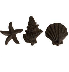 3 assorted cast iron sea ornaments, a coastal accessory for indoor or outdoor the home. 