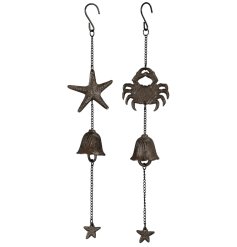 A nautical themed outdoor hanging bell in 2 assorted designs. 